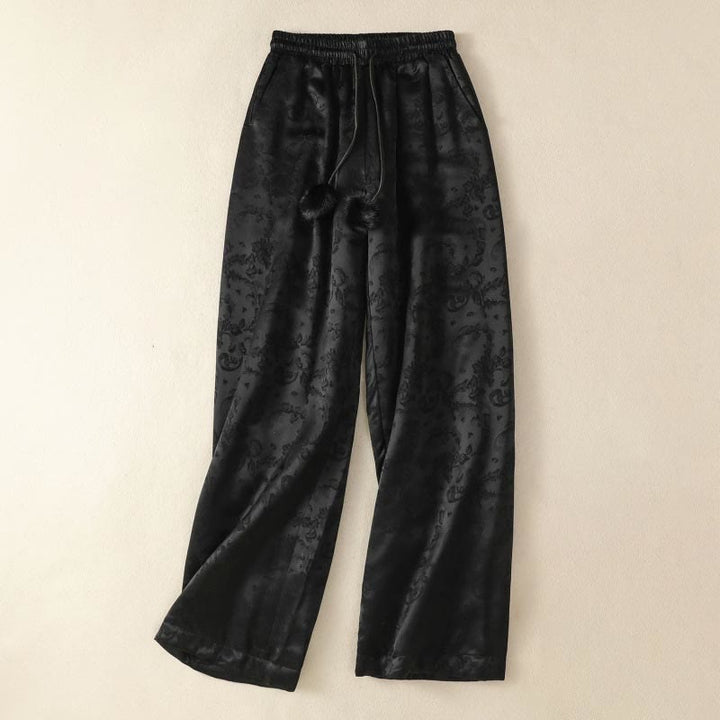 Buddha Stones Jacquard High Waist Design Women's Wide Leg Thermal Thickened Pants With Pockets - Black - US8-10，UK/AU12-14，EU40-42 (2XL) - image 10