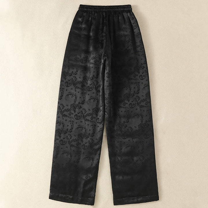 Buddha Stones Jacquard High Waist Design Women's Wide Leg Thermal Thickened Pants With Pockets - image 11