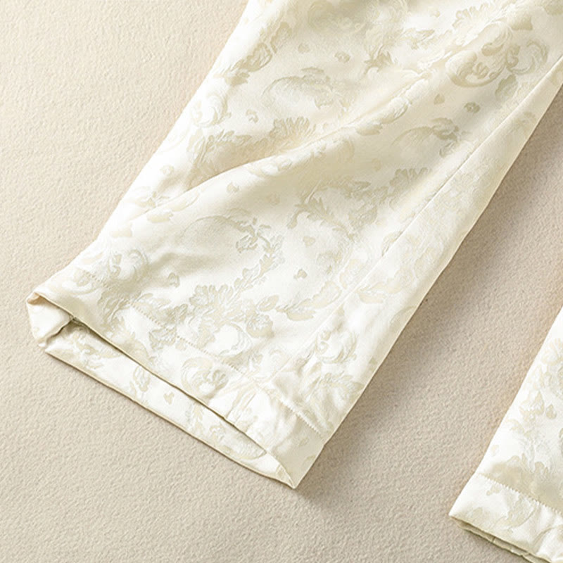 Buddha Stones Jacquard High Waist Design Women's Wide Leg Thermal Thickened Pants With Pockets - image 8