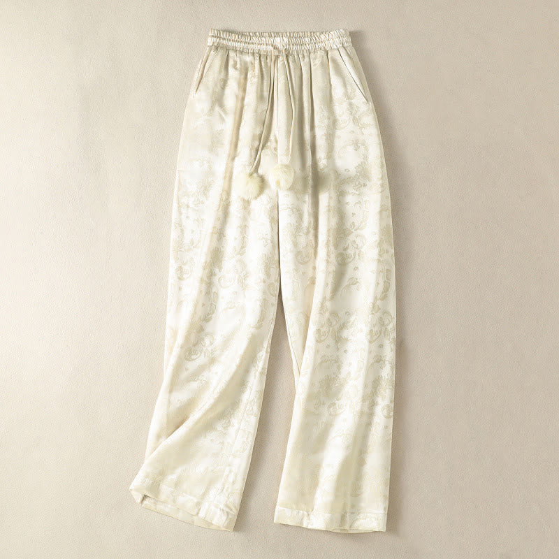 Buddha Stones Jacquard High Waist Design Women's Wide Leg Thermal Thickened Pants With Pockets - Beige - US8-10，UK/AU12-14，EU40-42 (2XL) - image 0