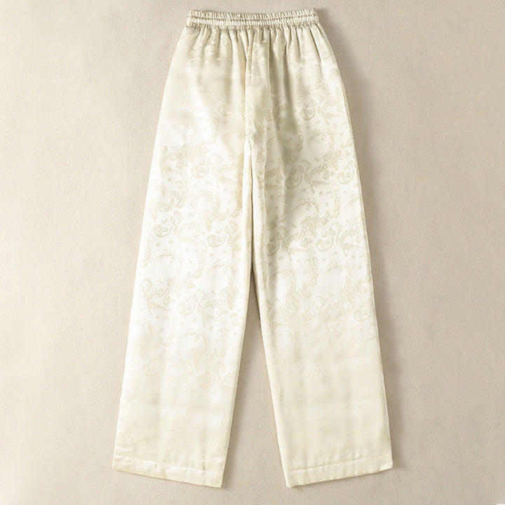 Buddha Stones Jacquard High Waist Design Women's Wide Leg Thermal Thickened Pants With Pockets - image 1