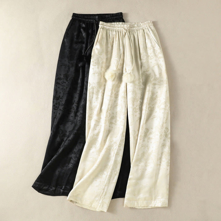 Buddha Stones Jacquard High Waist Design Women's Wide Leg Thermal Thickened Pants With Pockets - image 17