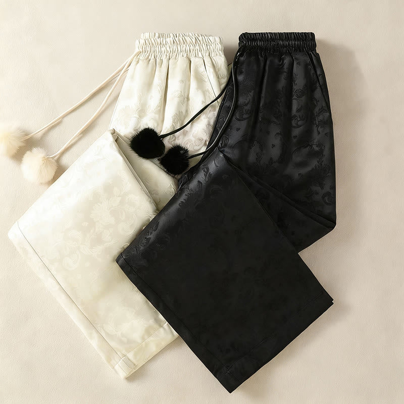 Buddha Stones Jacquard High Waist Design Women's Wide Leg Thermal Thickened Pants With Pockets - image 18