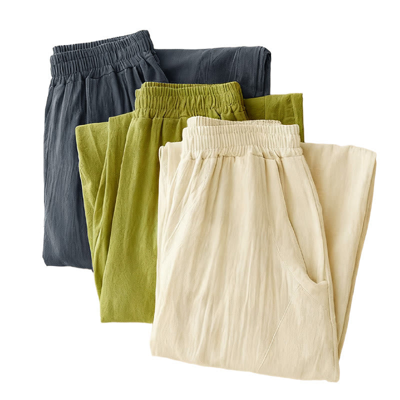 Buddha Stones Fall Solid Color Patchwork Simple Design Women's Wide Leg Pants With Pockets - image 16