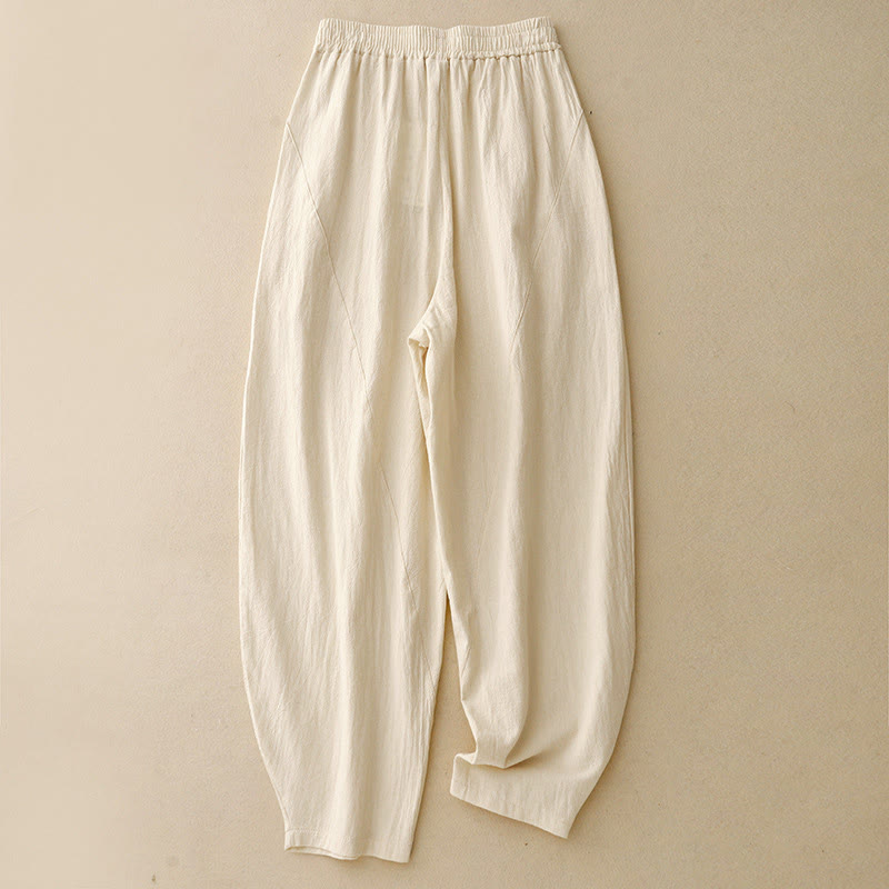 Buddha Stones Fall Solid Color Patchwork Simple Design Women's Wide Leg Pants With Pockets - Beige - US8-10，UK/AU12-14，EU40-42 (2XL) - image 1