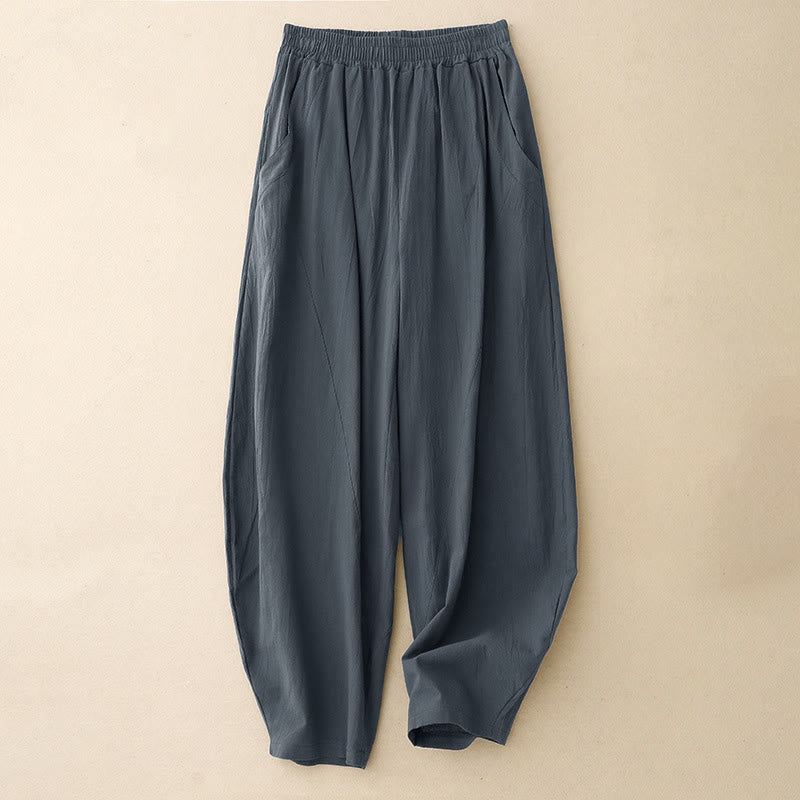 Buddha Stones Fall Solid Color Patchwork Simple Design Women's Wide Leg Pants With Pockets - SlateGray - US8-10，UK/AU12-14，EU40-42 (2XL) - image 10