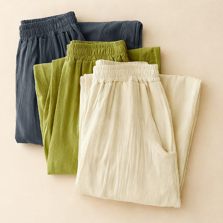 Buddha Stones Fall Solid Color Patchwork Simple Design Women's Wide Leg Pants With Pockets - image 14
