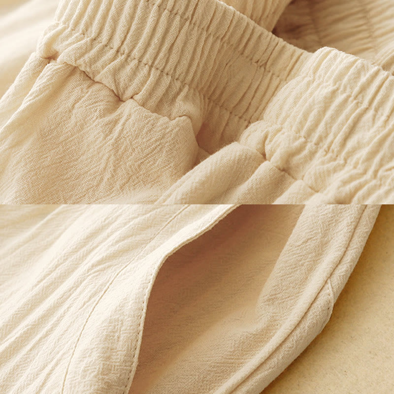 Buddha Stones Fall Solid Color Patchwork Simple Design Women's Wide Leg Pants With Pockets - image 5