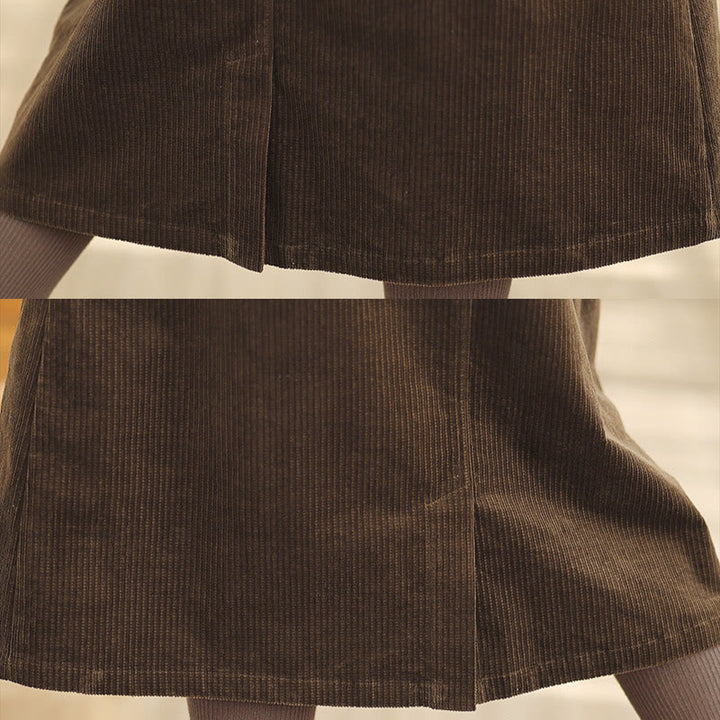 Buddha Stones Pure Color Elastic Waist Women's 7-8 Length Corduroy Skirt With Pockets - image 7