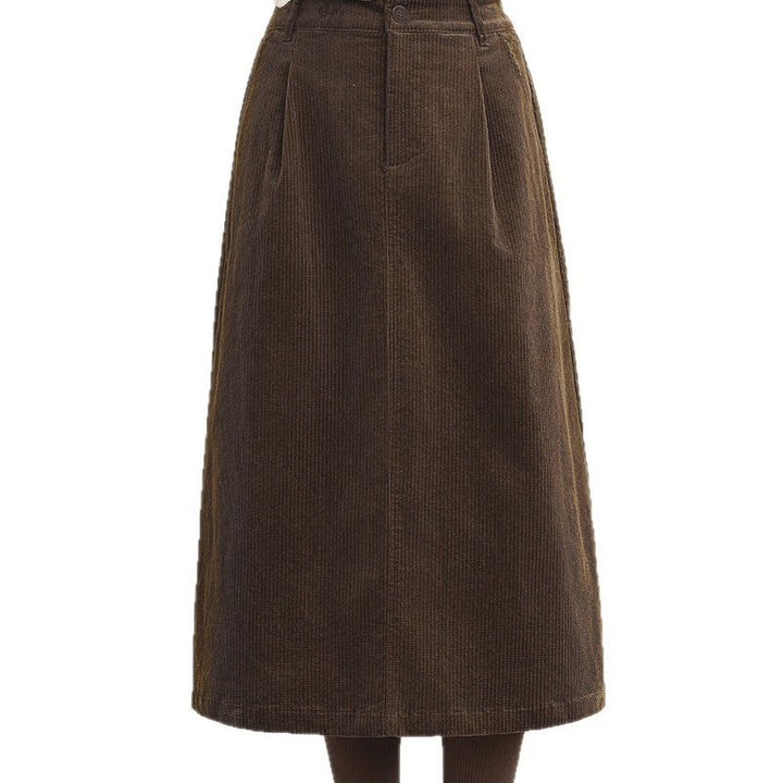 Buddha Stones Pure Color Elastic Waist Women's 7-8 Length Corduroy Skirt With Pockets - image 8