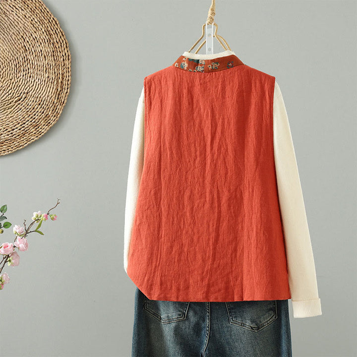 Buddha Stones Flower Pattern V-Neck Frog-Button Women's Sleeveless Vest Waistcoat - image 2