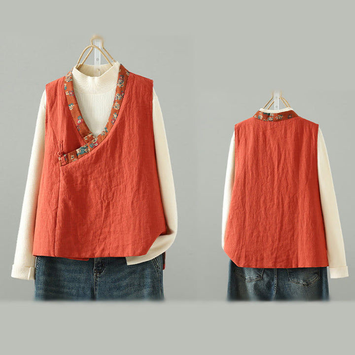 Buddha Stones Flower Pattern V-Neck Frog-Button Women's Sleeveless Vest Waistcoat - image 13