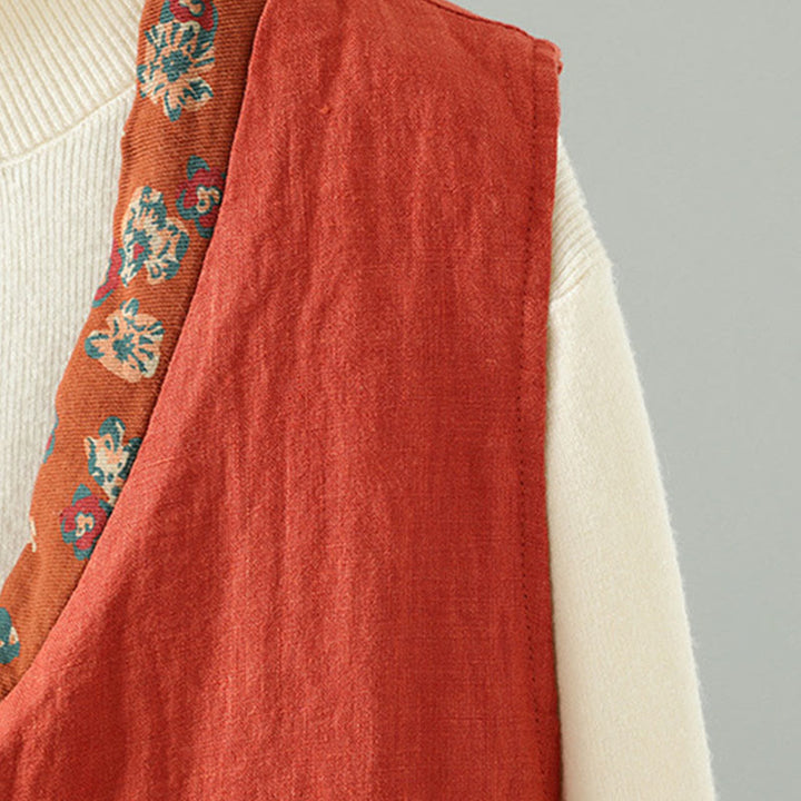 Buddha Stones Flower Pattern V-Neck Frog-Button Women's Sleeveless Vest Waistcoat - image 5