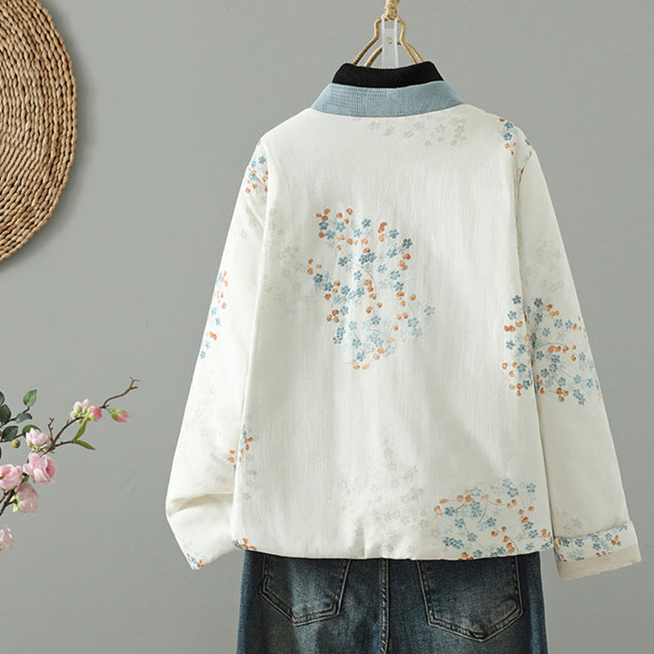 Buddha Stones Women's Blue Flower Frog-Button Design Long Sleeve Thermal Jacket - image 1