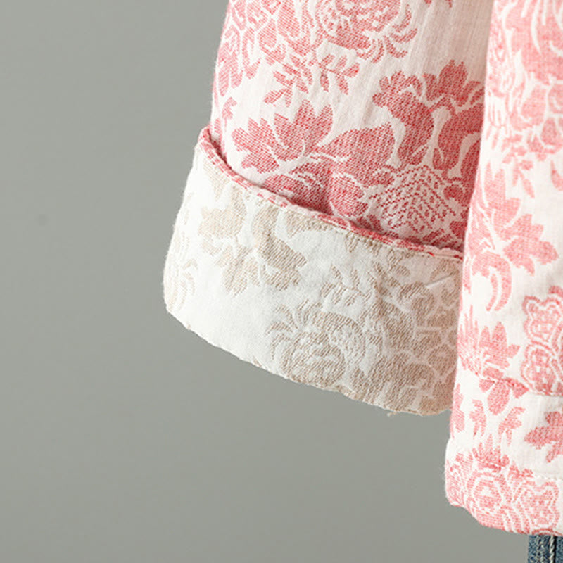 Buddha Stones Women's Peony Flowers Frog-Button Design Long Sleeve Thermal Jacket With Pockets - image 9