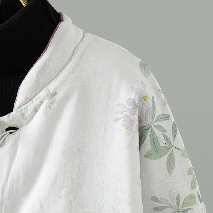 Buddha Stones Women's Purple Flower Leaves Frog-Button Design Long Sleeve Thermal Jacket - image 4