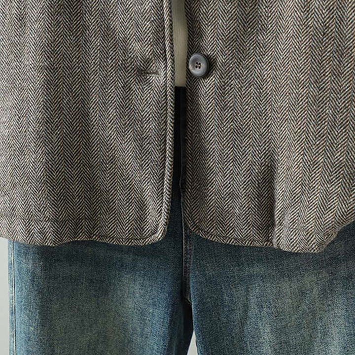 Buddha Stones Women's Brown Buttons Design Long Sleeve Thermal Jacket With Pockets - image 8