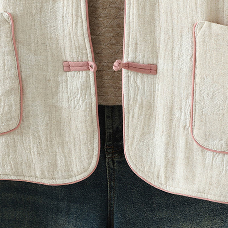 Buddha Stones Women's Beige Frog-Button Long Sleeve Thermal Jacket With Pockets - image 9