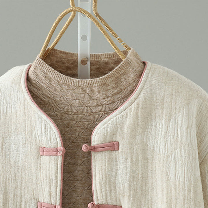 Buddha Stones Women's Beige Frog-Button Long Sleeve Thermal Jacket With Pockets - image 2