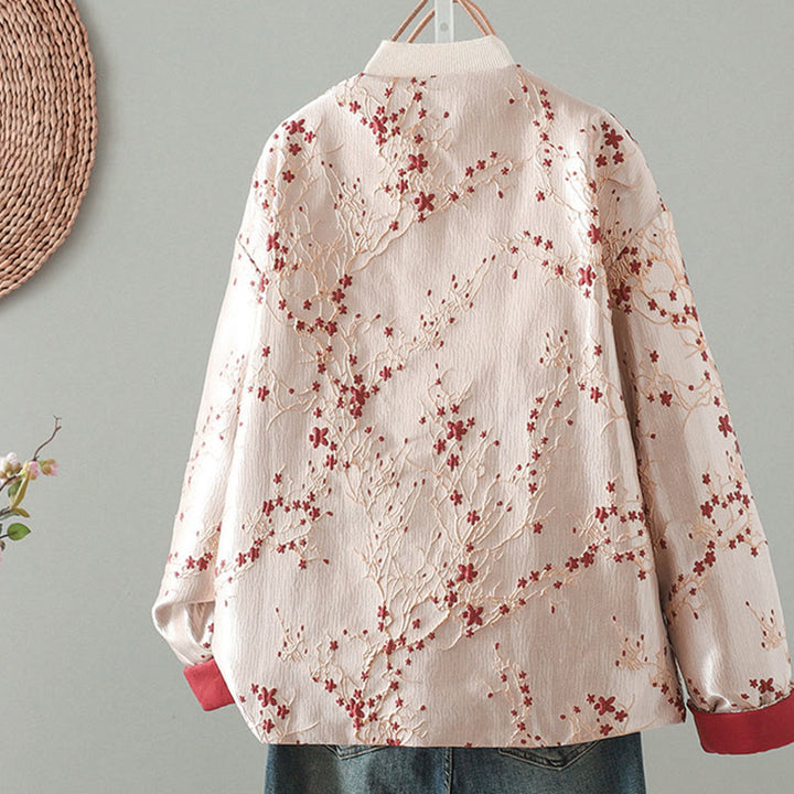 Buddha Stones Red Flowers Vine Buttons Design Long Sleeve Thermal Women's Jacket With Pockets - image 1