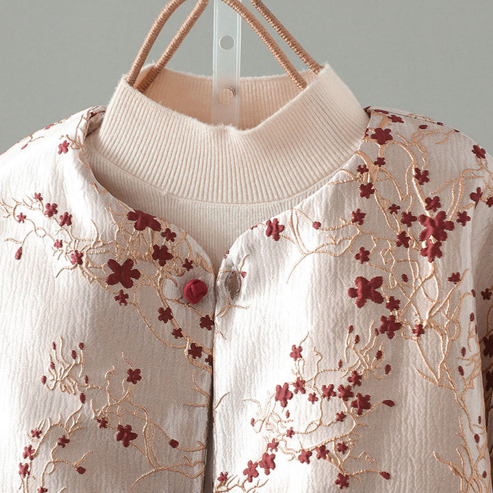 Buddha Stones Red Flowers Vine Buttons Design Long Sleeve Thermal Women's Jacket With Pockets - image 2