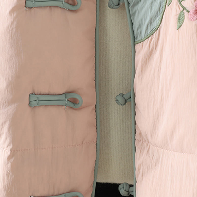 Buddha Stones Peach Blossom Embroidery Frog-Button Long Sleeve Thermal Women's Jacket With Pockets - image 10