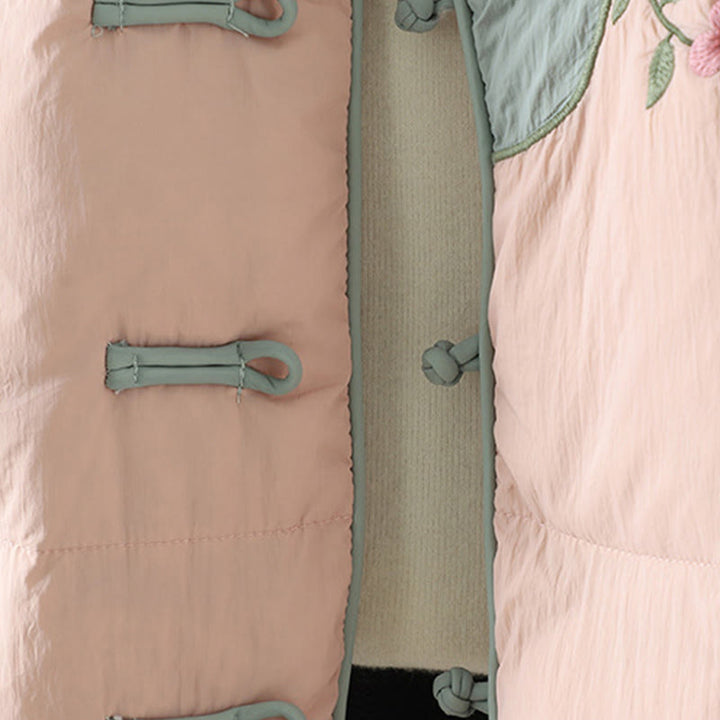 Buddha Stones Peach Blossom Embroidery Frog-Button Long Sleeve Thermal Women's Jacket With Pockets - image 10