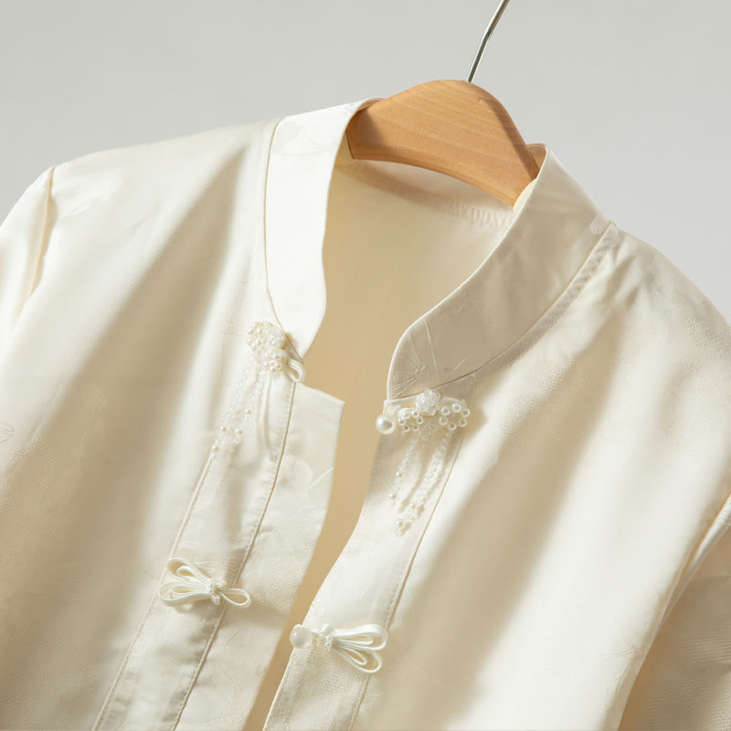 Buddha Stones Fall Flower Embroidery Frog-Button Design Long Sleeve Women's Jacket - image 2