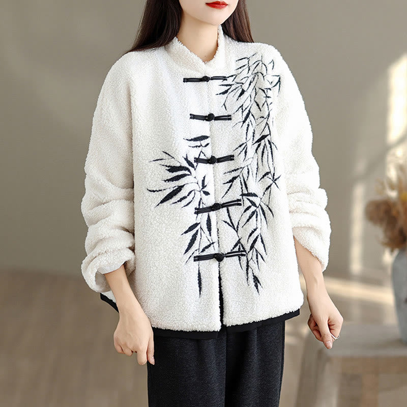 Buddha Stones White Willow Leaves Frog-Button Long Sleeve Thermal Women's Jacket - image 3