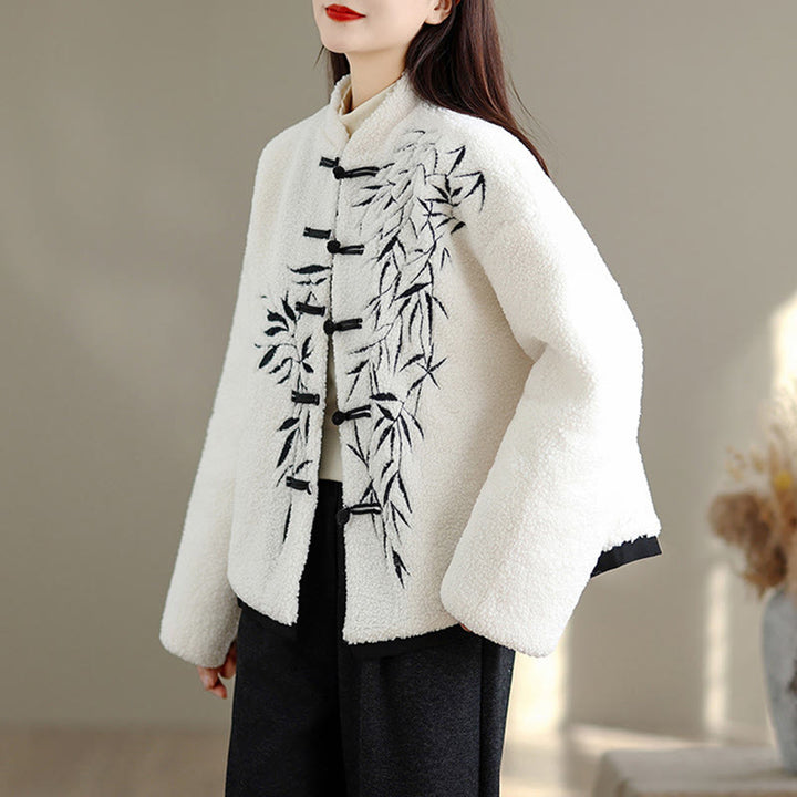 Buddha Stones White Willow Leaves Frog-Button Long Sleeve Thermal Women's Jacket - image 4