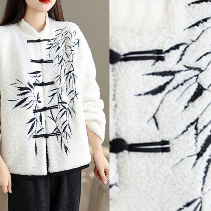 Buddha Stones White Willow Leaves Frog-Button Long Sleeve Thermal Women's Jacket - image 13