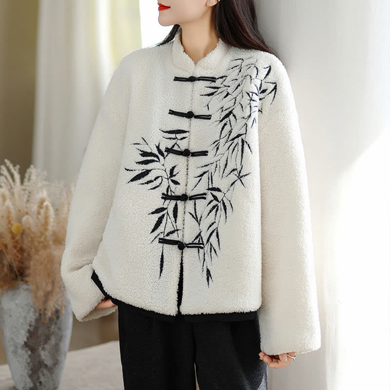 Buddha Stones White Willow Leaves Frog-Button Long Sleeve Thermal Women's Jacket - image 5