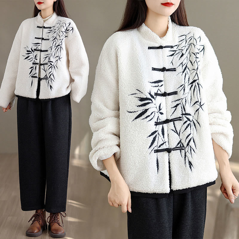 Buddha Stones White Willow Leaves Frog-Button Long Sleeve Thermal Women's Jacket - image 15