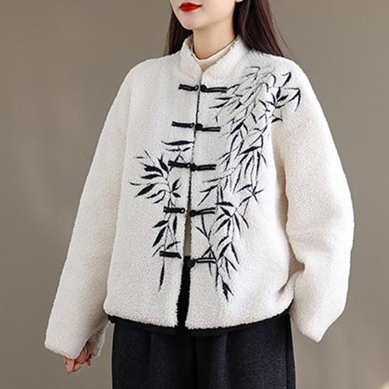 Buddha Stones White Willow Leaves Frog-Button Long Sleeve Thermal Women's Jacket - image 1