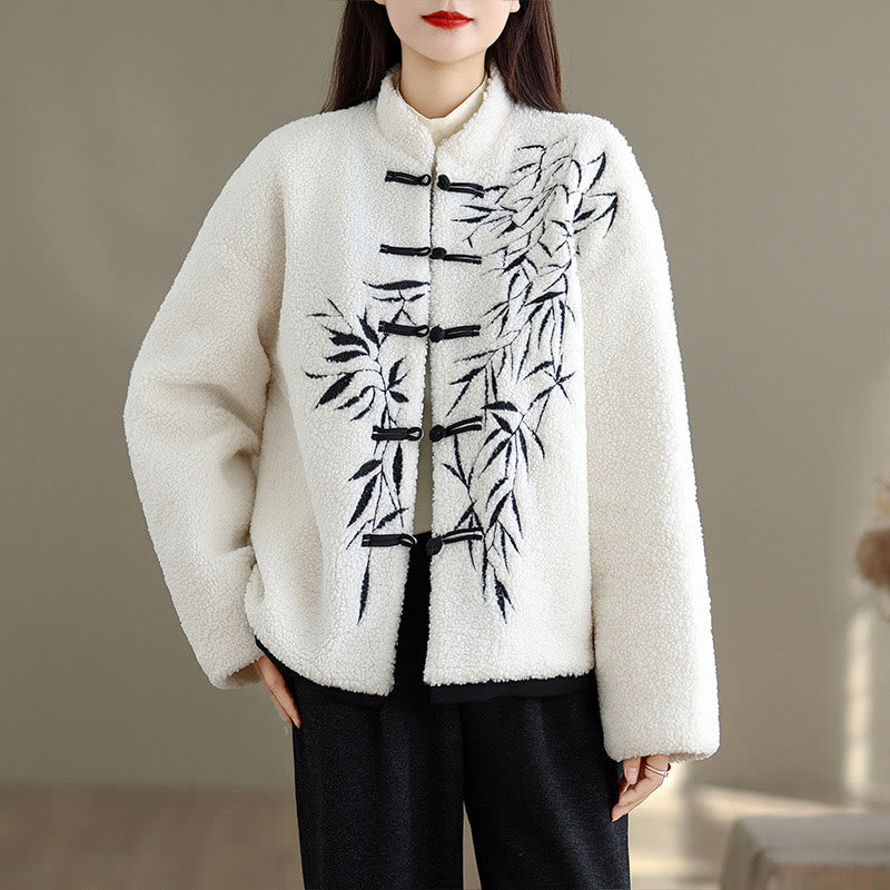 Buddha Stones White Willow Leaves Frog-Button Long Sleeve Thermal Women's Jacket - White - US14，UK/AU18，EU46 (2XL) - image 0