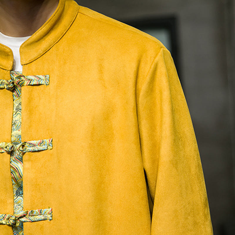 Buddha Stones Fall Waves Frog-Button Long Sleeve Men's Suede Cotton Jacket With Pockets - image 11