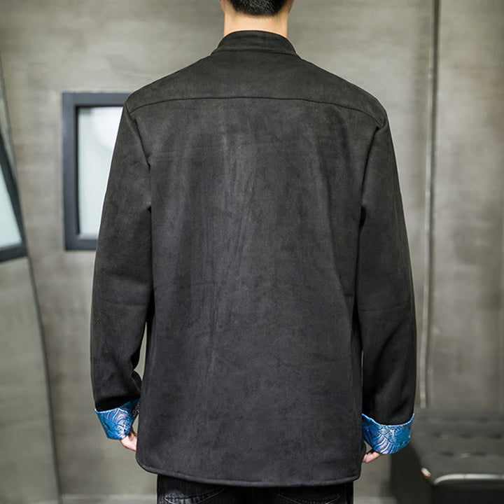 Buddha Stones Fall Waves Frog-Button Long Sleeve Men's Suede Cotton Jacket With Pockets - image 18