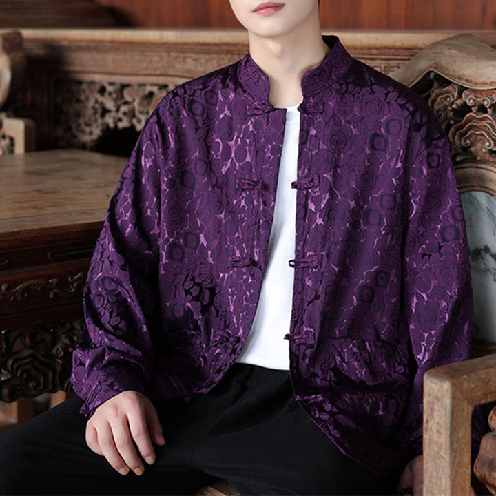 Buddha Stones Fall Flower Leaves Jacquard Frog-Button Long Sleeve Men's Jacket With Pockets - Purple - US/UK/AU46，EU56 (5XL) - image 18