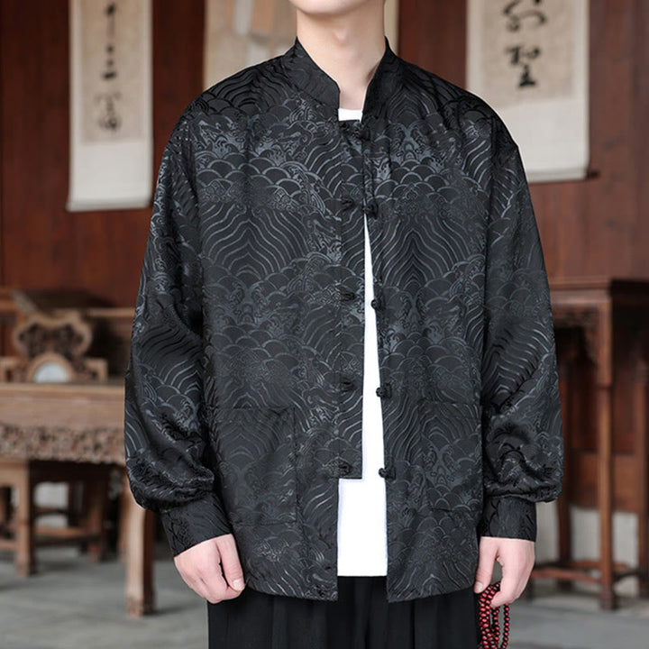 Buddha Stones Fall Flower Leaves Jacquard Frog-Button Long Sleeve Men's Jacket With Pockets - image 14