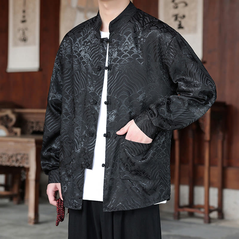 Buddha Stones Fall Flower Leaves Jacquard Frog-Button Long Sleeve Men's Jacket With Pockets - image 15