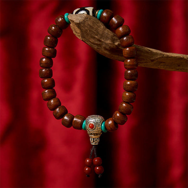 Buddha Stones Bone Beads Vajra Three-eyed Dzi Bead Luck Bracelet - Bone Beads & Three-eyed Dzi Bead & Alloy(Wrist Circumference: 15cm-16cm) - image 0