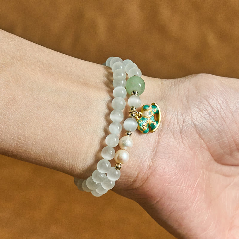 Buddha Stones Year Of The Horse Chrysoberyl Glass Bead Peace Love Double-layered Bracelet - image 7