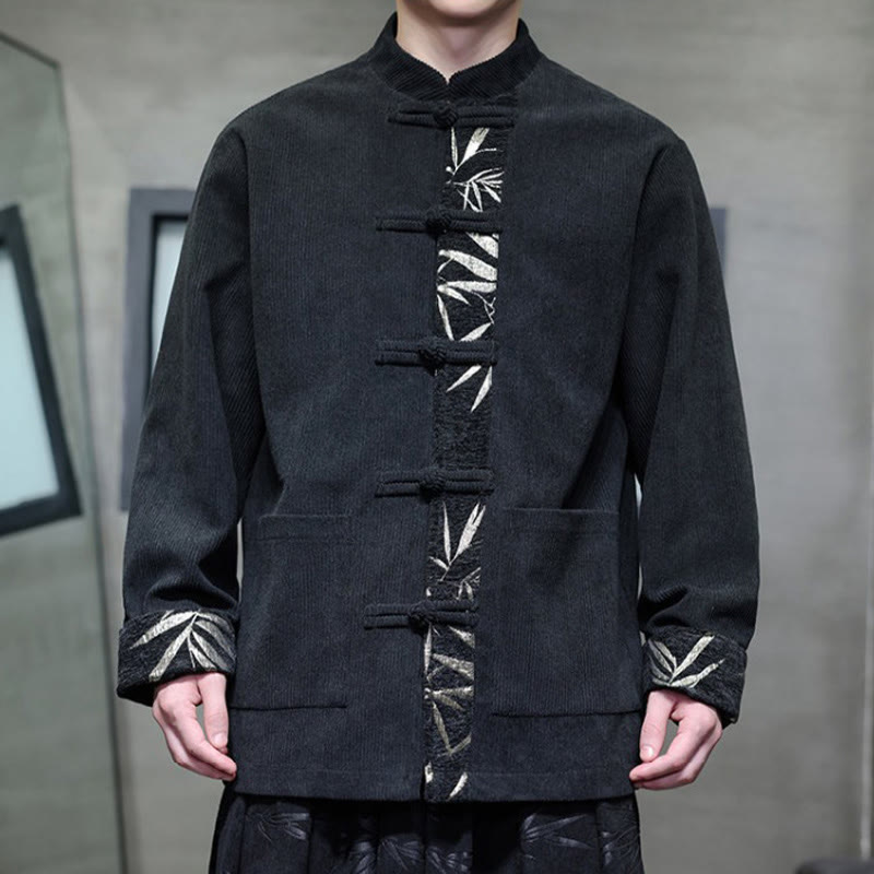 Buddha Stones Fall Bamboo Frog-Button Long Sleeve Men's Corduroy Cotton Jacket With Pockets - image 13