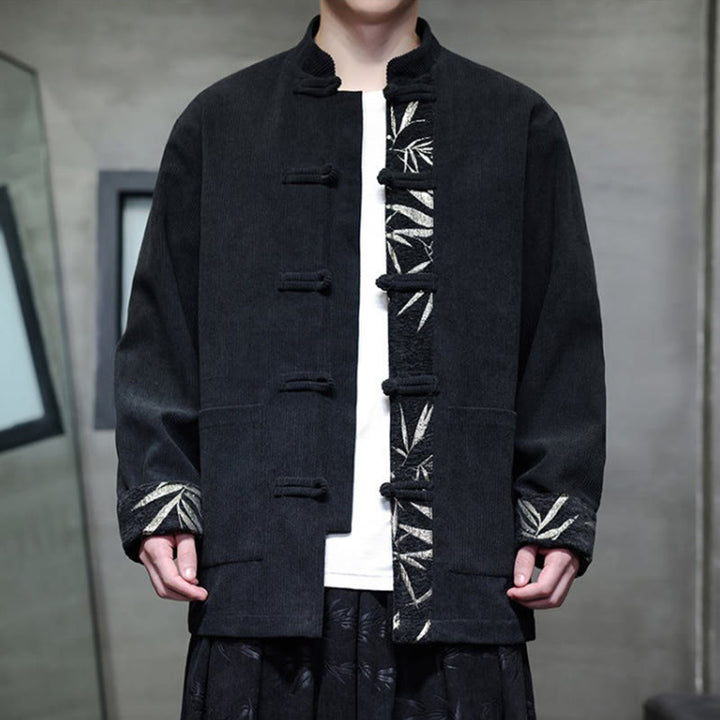 Buddha Stones Fall Bamboo Frog-Button Long Sleeve Men's Corduroy Cotton Jacket With Pockets - image 11