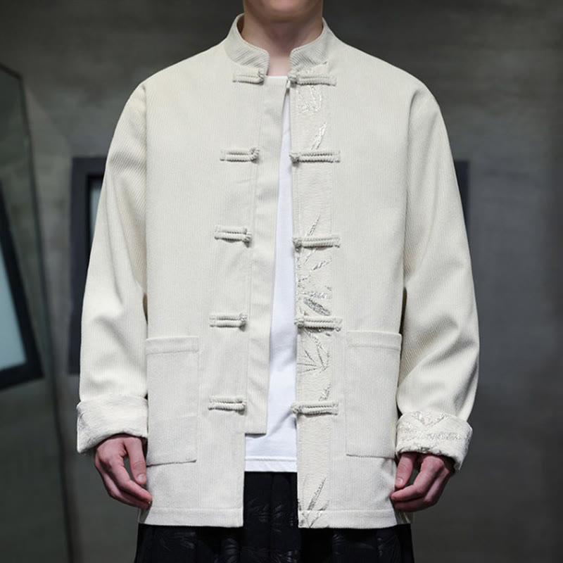 Buddha Stones Fall Bamboo Frog-Button Long Sleeve Men's Corduroy Cotton Jacket With Pockets - image 15