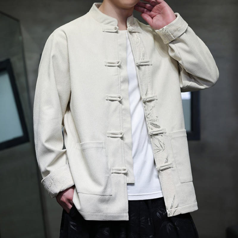 Buddha Stones Fall Bamboo Frog-Button Long Sleeve Men's Corduroy Cotton Jacket With Pockets - image 16