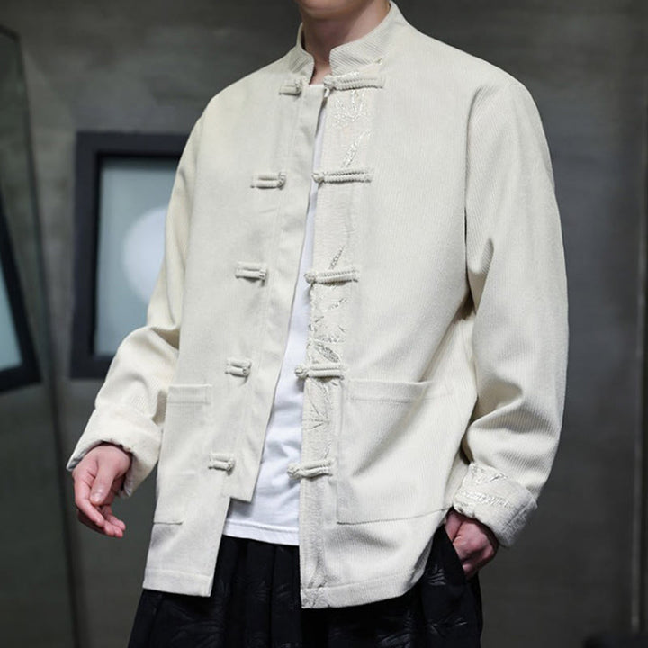 Buddha Stones Fall Bamboo Frog-Button Long Sleeve Men's Corduroy Cotton Jacket With Pockets - image 21