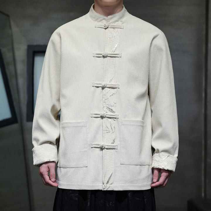 Buddha Stones Fall Bamboo Frog-Button Long Sleeve Men's Corduroy Cotton Jacket With Pockets - image 23