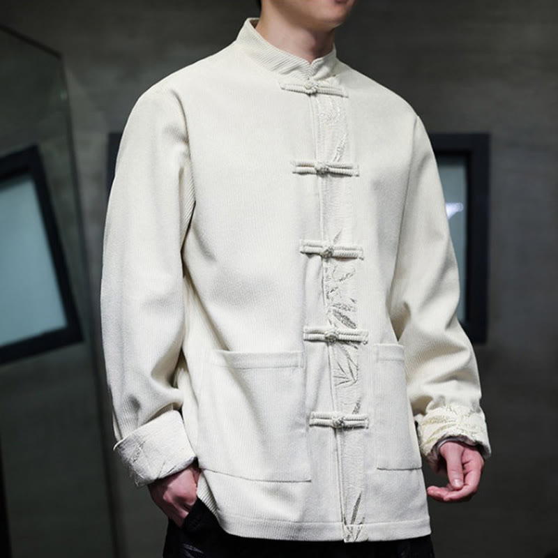 Buddha Stones Fall Bamboo Frog-Button Long Sleeve Men's Corduroy Cotton Jacket With Pockets - image 20