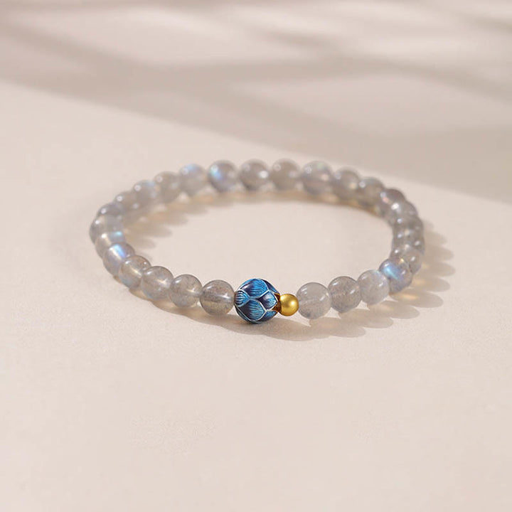 Buddha Stones Natural Moonstone Lotus Love Charming Bracelet - Moonstone & Lotus(Wrist Circumference: 15-16cm) - image 0